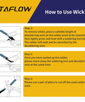 Instructions for using 2 Pack No Clean Solder Wick Braided Copper 2.5mm By 10ft No Residue Desoldering Wick for electronics repair.