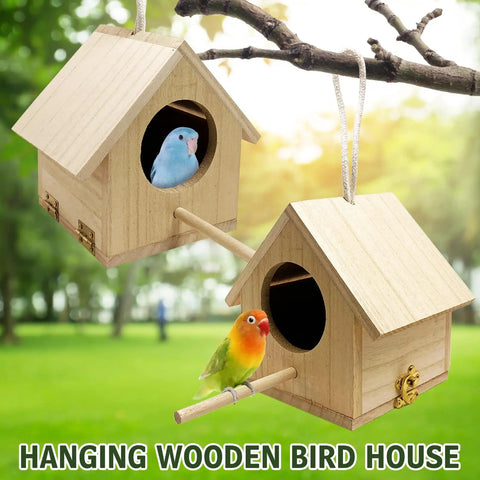 Pack Of 2 Natural Wood Hanging Bird Houses For Outdoors DIY Patio Garden Decor Nest Boxes Ideal For Robins Budgies Sparrows