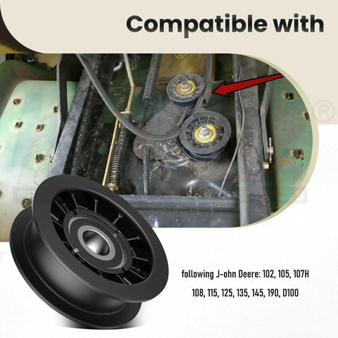 V Idler And Flat Pulley Kit For Lawn Mower Decks LA100 LA105 LA110 LA115 LA120 Replacement shown with mower deck