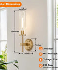 Modern Brushed Gold Wall Sconces Set Of Two With Clear Glass Hardwired Adjustable Up Or Down Vanity Light Fixture For Bathroom Smooth Vibe Upgrade dimensions shown on wall.