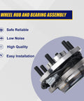 Close-up of Front Wheel Bearing And Hub Assembly For 2WD And RWD Nissan Frontier 2005 To 2018, Pathfinder 2005 To 2012, Xterra 2005 To 2015, Suzuki Equator 2009 To 2012, 6 Lug Bolts, ABS Ready, 2 Pack showing six lug bolts and ABS sensor.