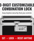 Locking Medicine Box With Combination Lock For Safe Medication Storage Portable Metal Lock Box For Pills And Valuables Small Code Protected Storage Case Black showing 3-digit lock panel; text: '3-Digit Customizable Combination Lock, Easy keyless security that you control.'