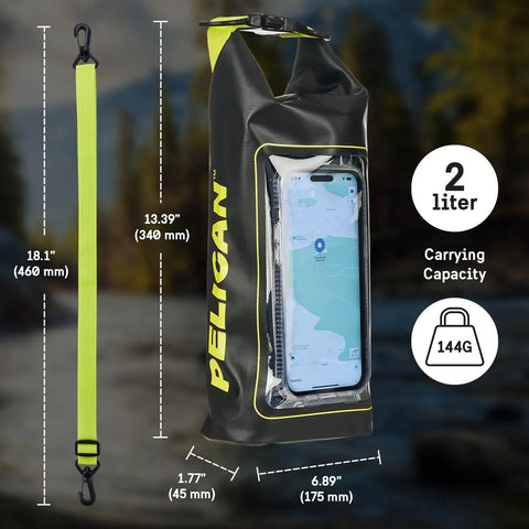 IP68 Waterproof Dry Bag 2L Roll Top Backpack With Phone Case And Pouch for outdoor activities, black and yellow design