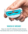 Versa Clamp For Men Incontinence Lightweight And Comfortable Support with Adjustable Pressure Knob in hand, wet for washing