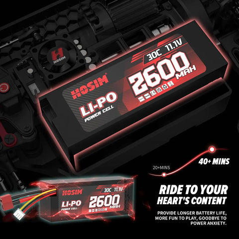 Beefy 2 Pack 11.1V 2600mAh LiPo Battery for Brushless RC Cars Trucks Boats, 30C High Discharge, displayed in RC car setup