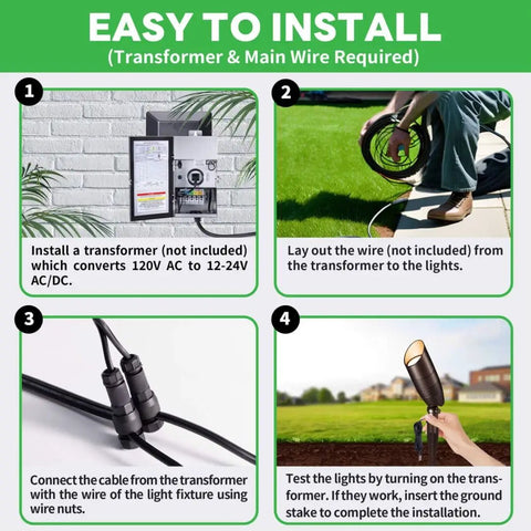 Easy installation steps for Outdoor LED Spotlight 12V ACDC Wired Adjustable Color Temperature 3000K 4000K 5000K Waterproof