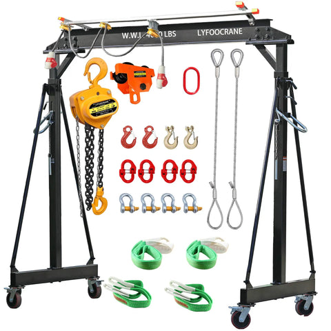 All In One Heavy Duty Gantry Crane Kit For Shop Or Garage, 4000 Lb Rating With 6600 Lb Static Load, Two Ton Capacity, Includes Hoist, Trolley