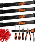 Four RAMPRO 12 Inch Magnetic Tool Holder Strips for garage and workshop organization, heavy duty carbon steel bar holds up to 10 lbs.