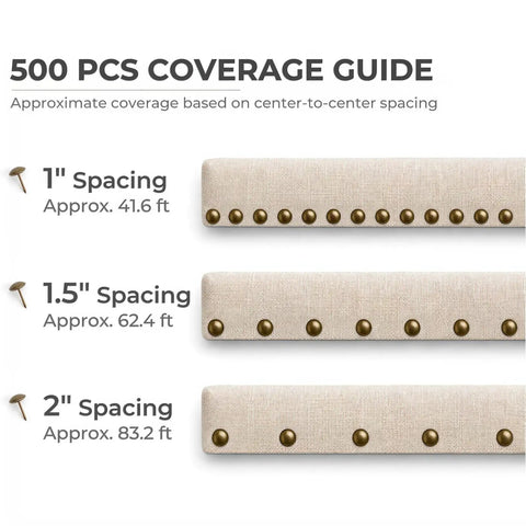 500 Piece Coverage Guide for Legit Heavy Duty Antique Brass Upholstery Tacks 7 16 Inch Dome Nailhead Trim for furniture.