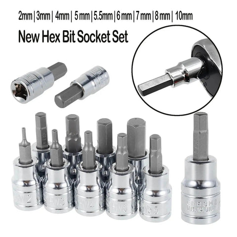 Heavy Duty 3/8 Inch Hex Bit Socket Set That Totally Crushes Rusted Bolts With Ease And Features A Sturdy Impact Ready Design Perfect For Serious Mechanics Handling Tough Jobs In Tight Spaces Without Bending Or Breaking, chrome vanadium hex bit sockets 2mm-10mm