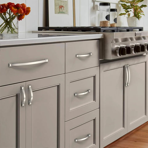 Kitchen with 10 Pack Brushed Satin Nickel Cabinet Pulls With 4 Inch Hole Centers Arch Style Handles For Kitchen Cabinets Drawers