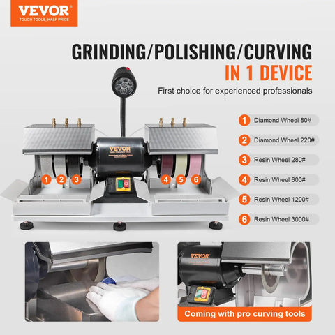 6 Inch Lapidary Cabbing Machine With 2 HP Motor, 1800 RPM Corded Rock Grinder Polisher With Built In Lamp And Water Pump