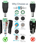 Kickass Male Dc Power Connector Adapter 10 Pack with Heavy Duty Thick Copper Wiring comparison of quality features and construction details