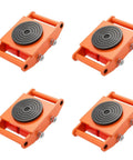 Heavy Duty Machinery Mover Skate Dolly With 6 To 12 Ton Capacity, Four Pu Swivel Wheels & Reinforced Carbon Steel Frame close-up view of orange skate dolly.