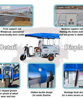 All Season Electric Cargo Trike Canopy With Full Enclosure Rain Curtain And Semi Enclosure For Summer, Heavy Duty Three Wheel Tricycle Tarpaulin Includes Thickened Frame, Eight Hose Clamps, Screwdriver And Wrench, Blue 59.1 By 39.4 Inches, blue cargo trike cover details