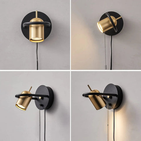 Plug In Wall Sconce Set With Chain Switch Adjustable Angle Gold Wall Lamps For Reading Bedroom Living Room Lit Modern Industrial Aluminum Fixtures Two Pack With Two LED Bulbs - various angles