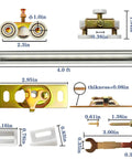 4 Foot Commercial Grade Sliding Pocket Door Hardware Kit with Aluminum Box Rail components and measurements displayed.