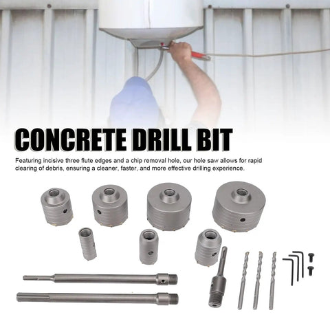 Keenso Heavy Duty Concrete Hole Saw Kit 30 To 100 Mm Premium Tungsten Steel Drill Bit Set For HVAC Installation That Last A Lifetime And Cuts Like A Dream Without Breaking The Bank. concrete hole saw bits and drill shanks for HVAC drilling