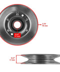 Upgrade Your Lawn Mower Game With Heavy Duty Drive Pulleys Fit For John Deere X135R X140 X145 And X155R Tractors Replace AM118447 GX20287 AM103019 Smoothly, front and side view.