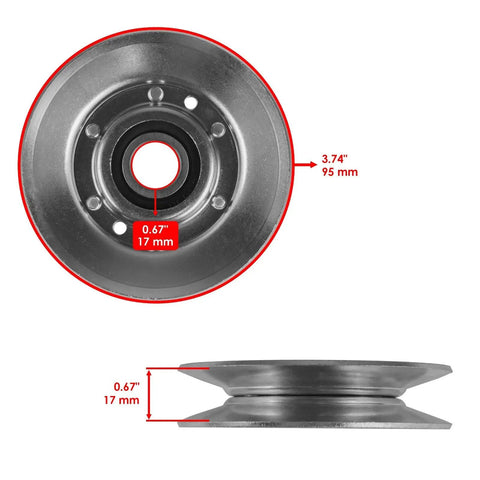 Upgrade Your Lawn Mower Game With Heavy Duty Drive Pulleys Fit For John Deere X135R X140 X145 And X155R Tractors Replace AM118447 GX20287 AM103019 Smoothly, front and side view.