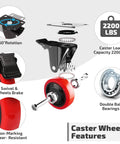 5 Inch Industrial Swivel Caster Wheel Set Of 4 With Brakes Heavy Duty Top Plate Casters 2200 Lb Load Capacity feature diagram