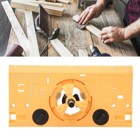 Yellow 35mm hinge boring jig kit, ABS plastic, with cutter and 1/16 in bit for cabinet door installation