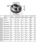 Diagram and specifications of Heavy Duty Bevel Gear Pinion Set For RC Car Transmission, 15/16/18/20/25/30 Teeth, 45 Steel, 8mm Motor Boss