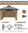 Privacy Curtain Set With Zipper For Outdoor Pavilions Four Panel Side Walls Replacement For Patio Canopy Waterproof UV Resistant Polyester Windproof Rain Shield Khaki 10x12 shown installed on gazebo frame