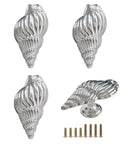 Coastal Conch Cabinet Knobs 4 Pack With Screws Ocean Vibe Zinc Alloy Drawer Pulls shown with screws, silver finish