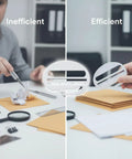 Comparison showing inefficient hand opening vs. efficient 3 In 1 Letter Opener Tool Set With Magnifying Glass And Ruler