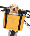 Front Bike Basket For Dogs With Easy Install Quick Release Handlebar Mount, Folding Detachable Carrier on bike with dog inside