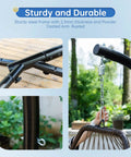Cozy Outdoor Hanging Egg Chair With Stand And UV Resistant Cushion frame detail showing sturdy steel construction and rust resistance.
