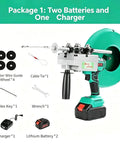 No Sweat Cordless Wire Fish Tape Rig Featuring Adjustable Torque Up To 550Nm And Lightning Speeds, two batteries and charger included.