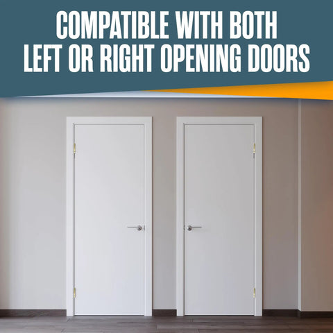 Spring Loaded Self Closing Door Hinges 4 Inch Auto Close Kit With Adjustable Tension Brass on two white doors