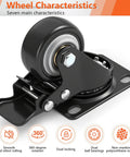 Close-up of 2 Inch Heavy Duty PU Caster Wheel with brake, showing 360-degree rotation and dual locking mechanism.