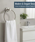 Brushed Nickel Towel Ring Stainless Steel Round Bath Towel Holder for Bathroom Wall Mount Rustproof Durable Easy Install