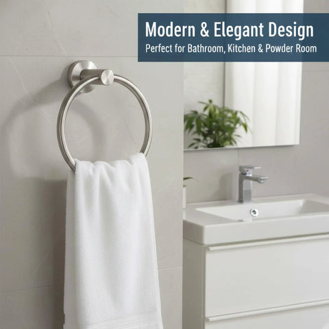 Brushed Nickel Towel Ring Stainless Steel Round Bath Towel Holder for Bathroom Wall Mount Rustproof Durable Easy Install