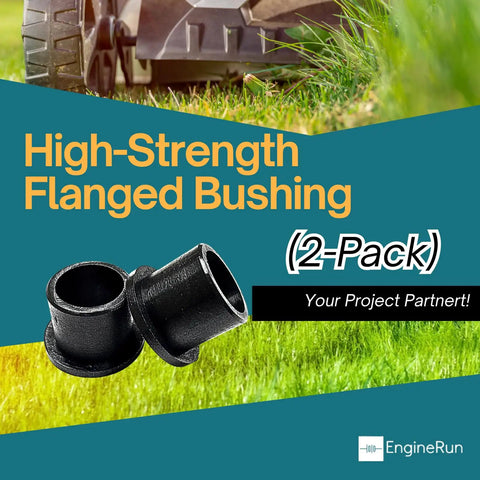 Beefy Heavy Duty Flanged Bushing Drop In Replacement For Ariens Gravely Zero Turn Lawn Mower Built Tough For Steering Linkage Deck Pivot Sleeve Bearing Direct OEM Fit 5500114 Two Pack Upgrade on green grass with mower in background.