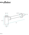 Technical drawing of Gold Bottle Trap Drain With Push Buttons And QQ Feet For A Bathroom Upgrade Durable Finish And Color Options Easy To Install Slick Modern Gold Look To Elevate Your Space, with dimensions labeled.