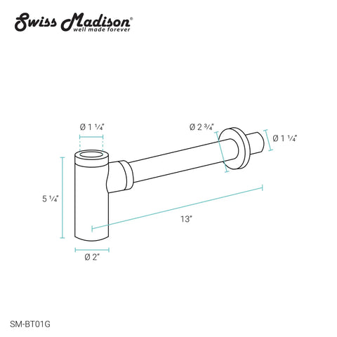 Technical drawing of Gold Bottle Trap Drain With Push Buttons And QQ Feet For A Bathroom Upgrade Durable Finish And Color Options Easy To Install Slick Modern Gold Look To Elevate Your Space, with dimensions labeled.