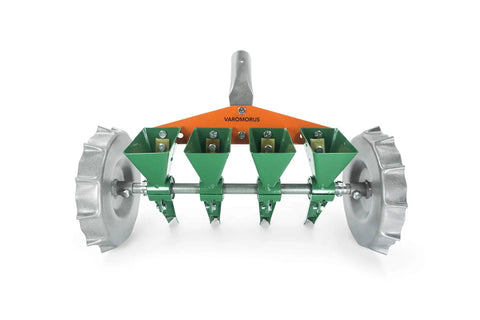 Metal Precision Manual Seeder For Vegetables And Greens Four Row Planting Tool showing adjustable row spacing