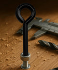 8 Piece Allen Wrench Keychain Set With Black Metal Hex Keys In 1/8 Inch, 5/32 Inch And 7/32 Inch, includes key rings on wood surface