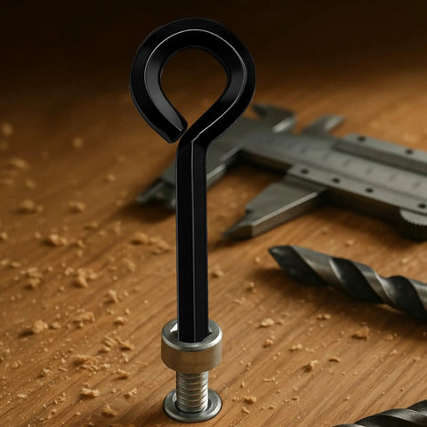 8 Piece Allen Wrench Keychain Set With Black Metal Hex Keys In 1/8 Inch, 5/32 Inch And 7/32 Inch, includes key rings on wood surface