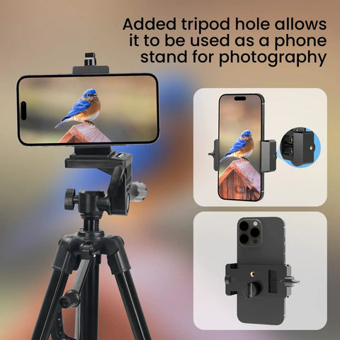Phone Scope Adapter Mount For Telescopes And Binoculars, Regular Size Fits Most Smartphones, Turn Your Phone Into A Birding Camera, tripod-mounted