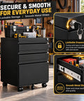 Rock Solid Heavy Duty Metal Rolling Tool Cabinet With Lockable Drawers And Non Slip Rolling Wheels For Straight Up Serious Garage Organizing And Badass Work Gear Storage Solutions, showing smooth metal slides and lockable drawers.