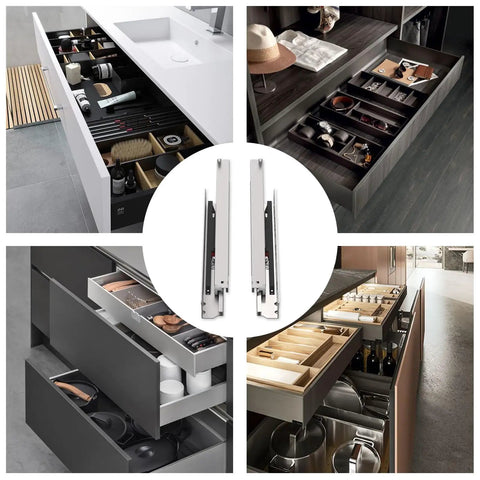22 Inch Undermount Soft Close Drawer Slides Full Extension, 6 Pairs for 6 Drawers, 5/8 Inch Panel Compatible, Heavy Duty Cold Rolled Steel Construction, Smooth Quiet Operation for kitchen and vanity drawers