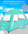 Family Beach Tent Sun Shelter With UPF 50 Plus UV Protection, Easy Setup Portable Shade Canopy, beach view with mesh windows