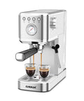 Slim Espresso Machine With Milk Frother, 20 Bar Italian Pump, Fast Heat 1350W, Barista Grade Crema Espresso At Home, Stainless Steel Silver