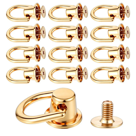 Leather Craft Hardware Kit 12 D Rings And 360 Degree Rotatable Brass Ball Studs For Purses Wallets And Crossbody Straps Durable Rivet Hardware Conversion Kit