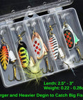 Beefed Up Spinner Baits Set For Freshwater And Saltwater 10 Rooster Tail Lures And Spinning Spoons in a plastic tackle box